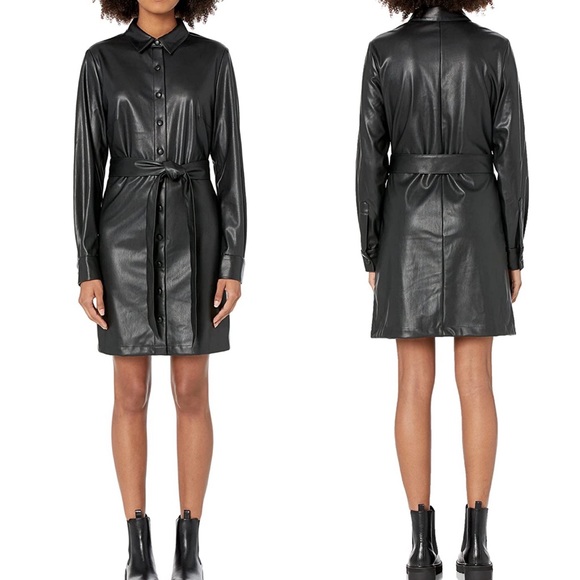 - Women's  BLACK Vegan Leather Shirtdress *NEW* - Picture 1 of 8